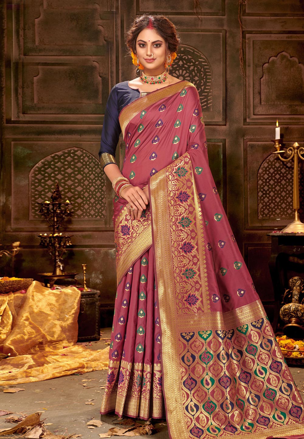 Pink Banarasi Silk Festival Wear Saree 212379