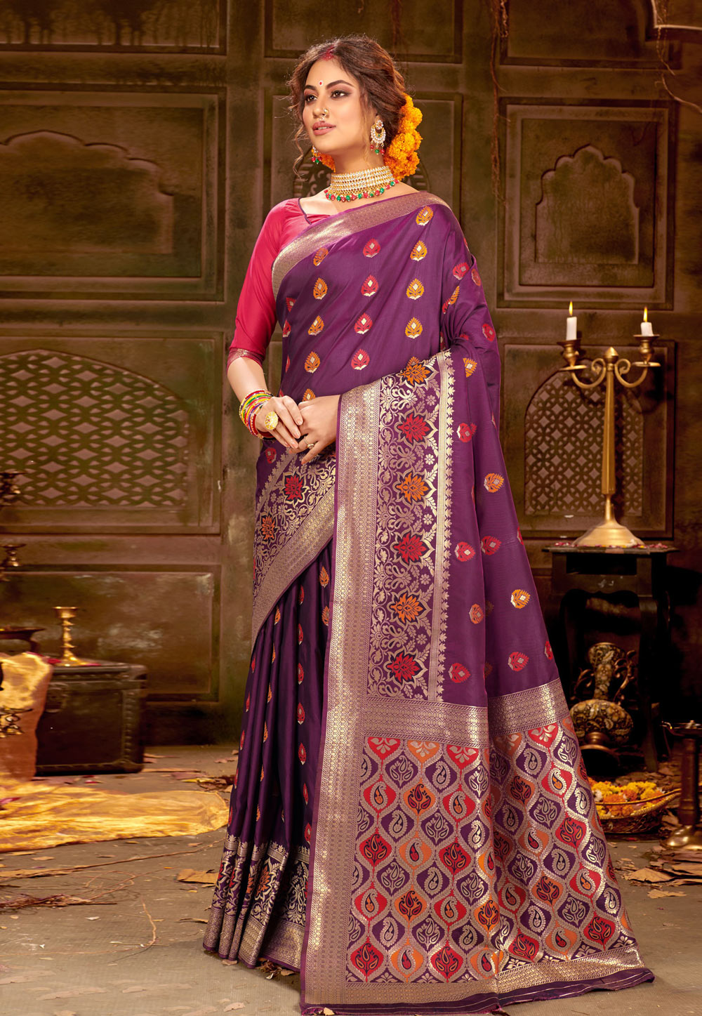 Purple Banarasi Silk Festival Wear Saree 212381