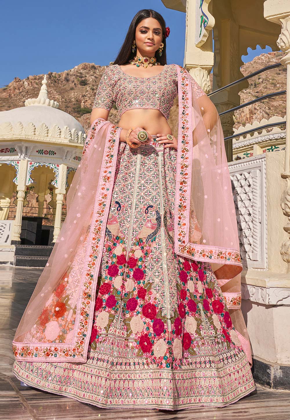 Pink Net Wedding Lehenga Choli 239473