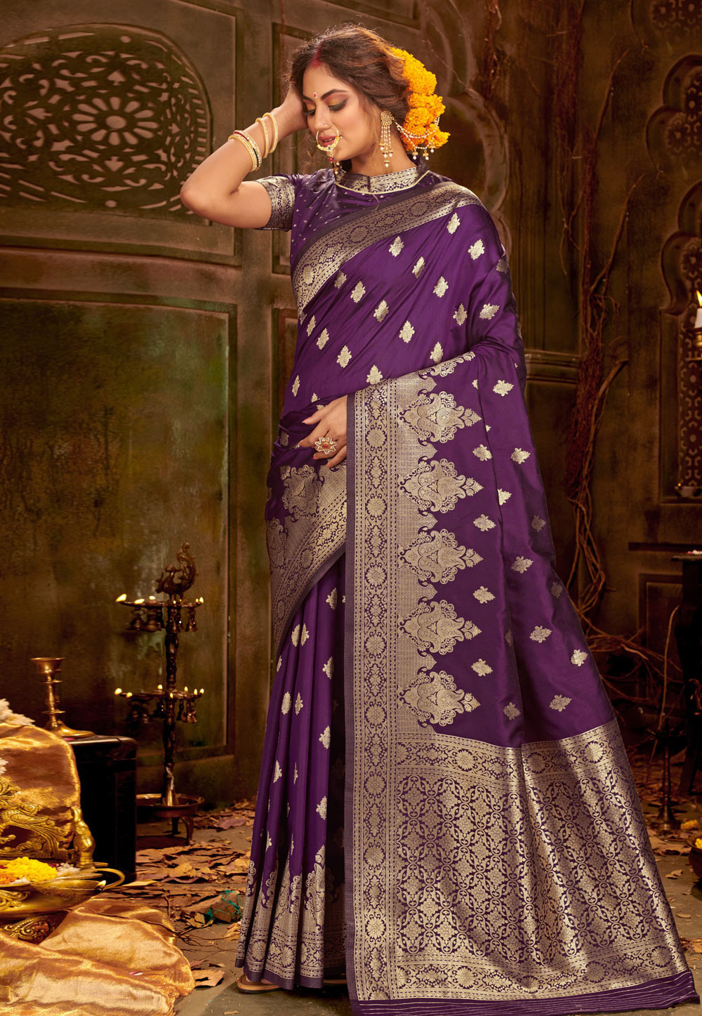 Purple Banarasi Silk Festival Wear Saree 212385