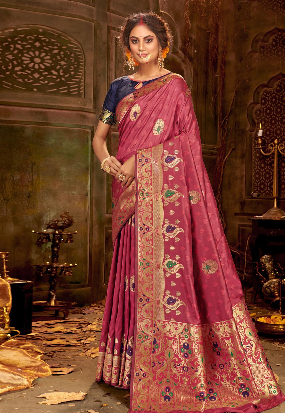 Pink Banarasi Silk Festival Wear Saree 212387