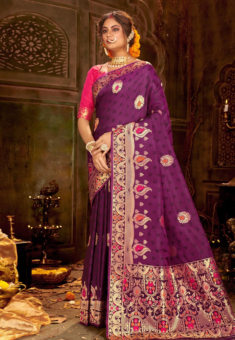 Purple Banarasi Silk Festival Wear Saree 212389