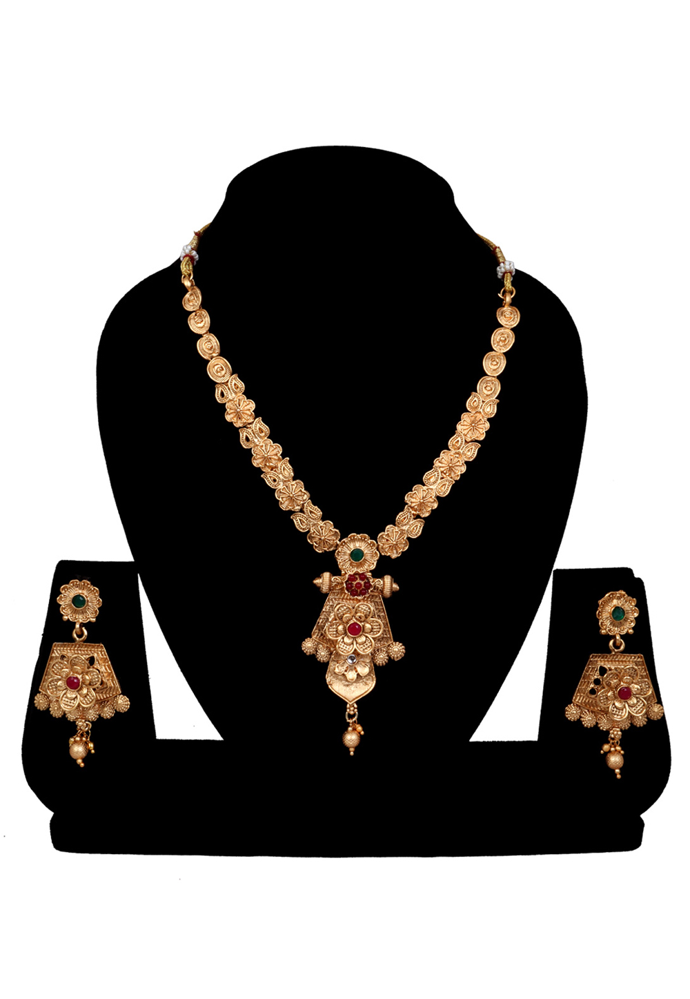 Golden Alloy Austrian Diamonds and Kundan Necklace With Earrings 272650