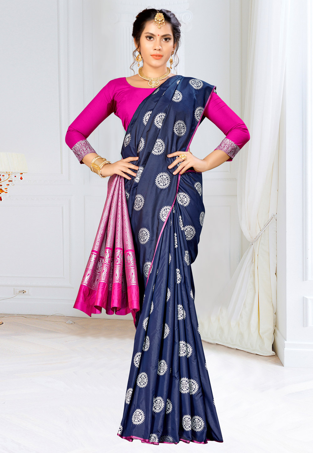 Navy Blue Banarasi Silk Festival Wear Saree 177233