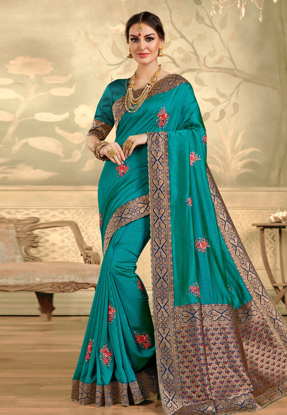 Turquoise Silk Festival Wear Saree 212540