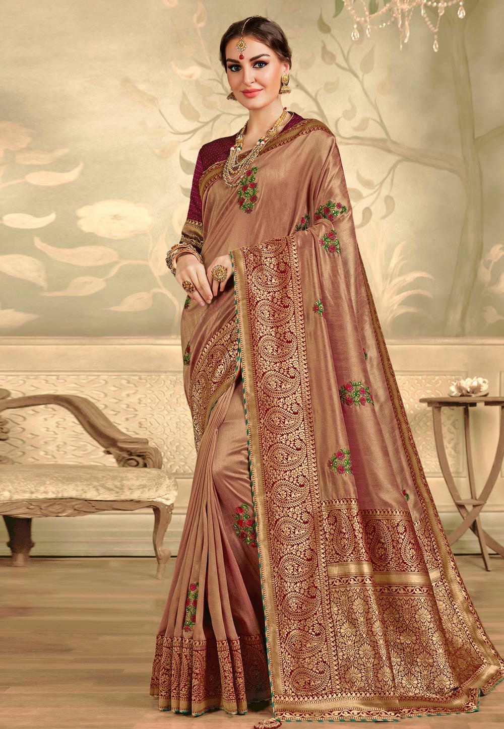 Brown Silk Festival Wear Saree 212550