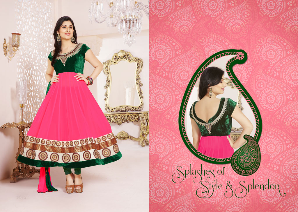 Pankhuri Green and Pink Faux Georgette Anarkali Suit 34526