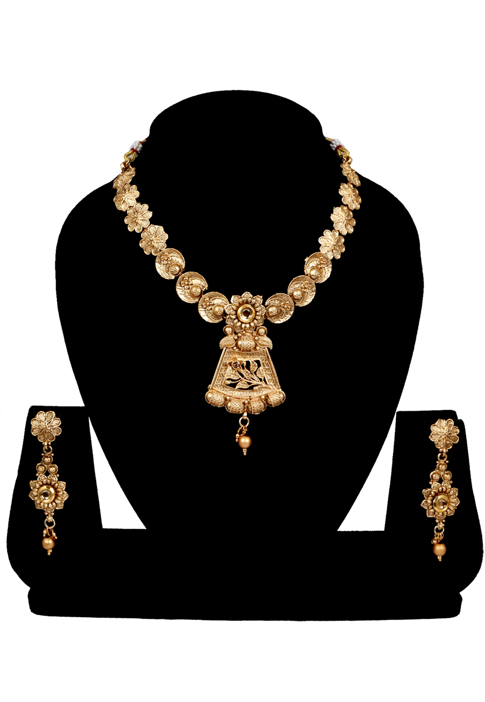 Golden Alloy Austrian Diamonds and Kundan Necklace With Earrings 272652