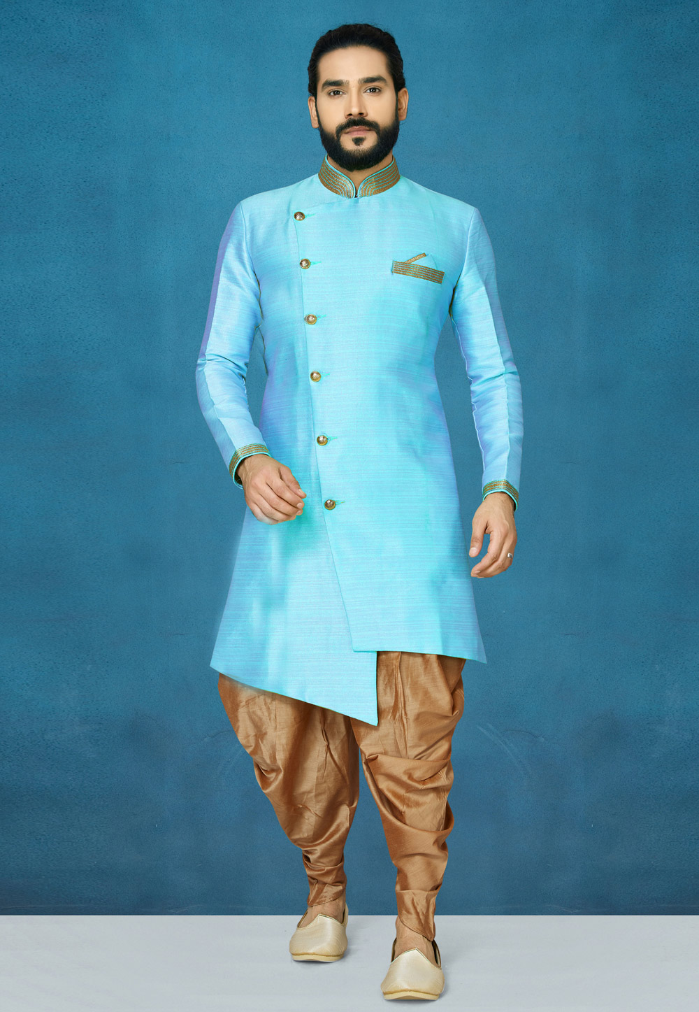 Sky Blue Art Silk Indo Western Suit 244650