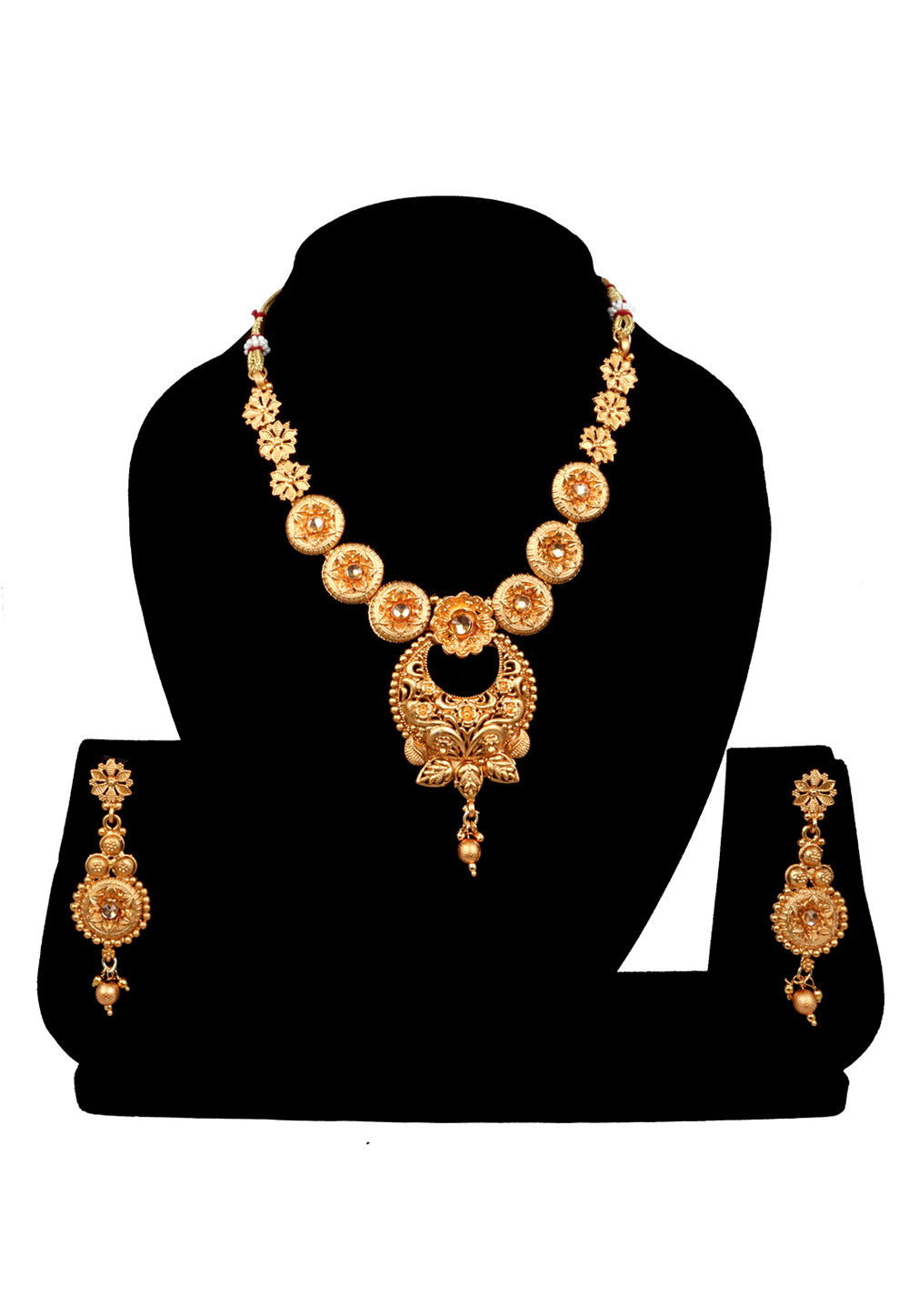 Golden Alloy Austrian Diamonds and Kundan Necklace With Earrings 272653