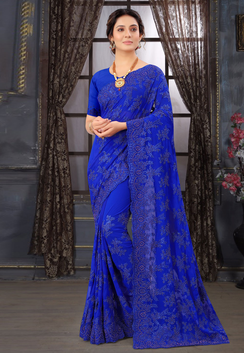 Blue Georgette Saree With Blouse 234906
