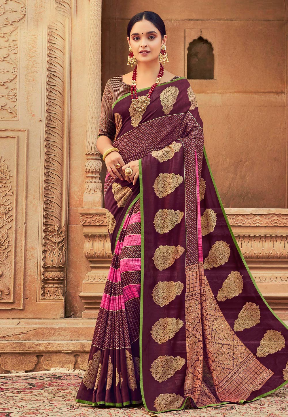 Purple Chanderi Silk Saree With Blouse 212838