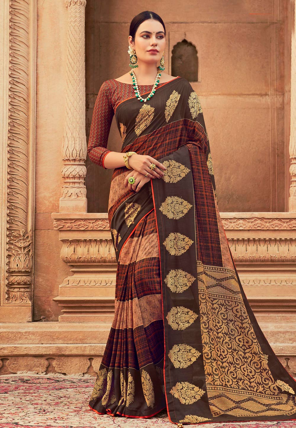 Brown Chanderi Silk Saree With Blouse 212842