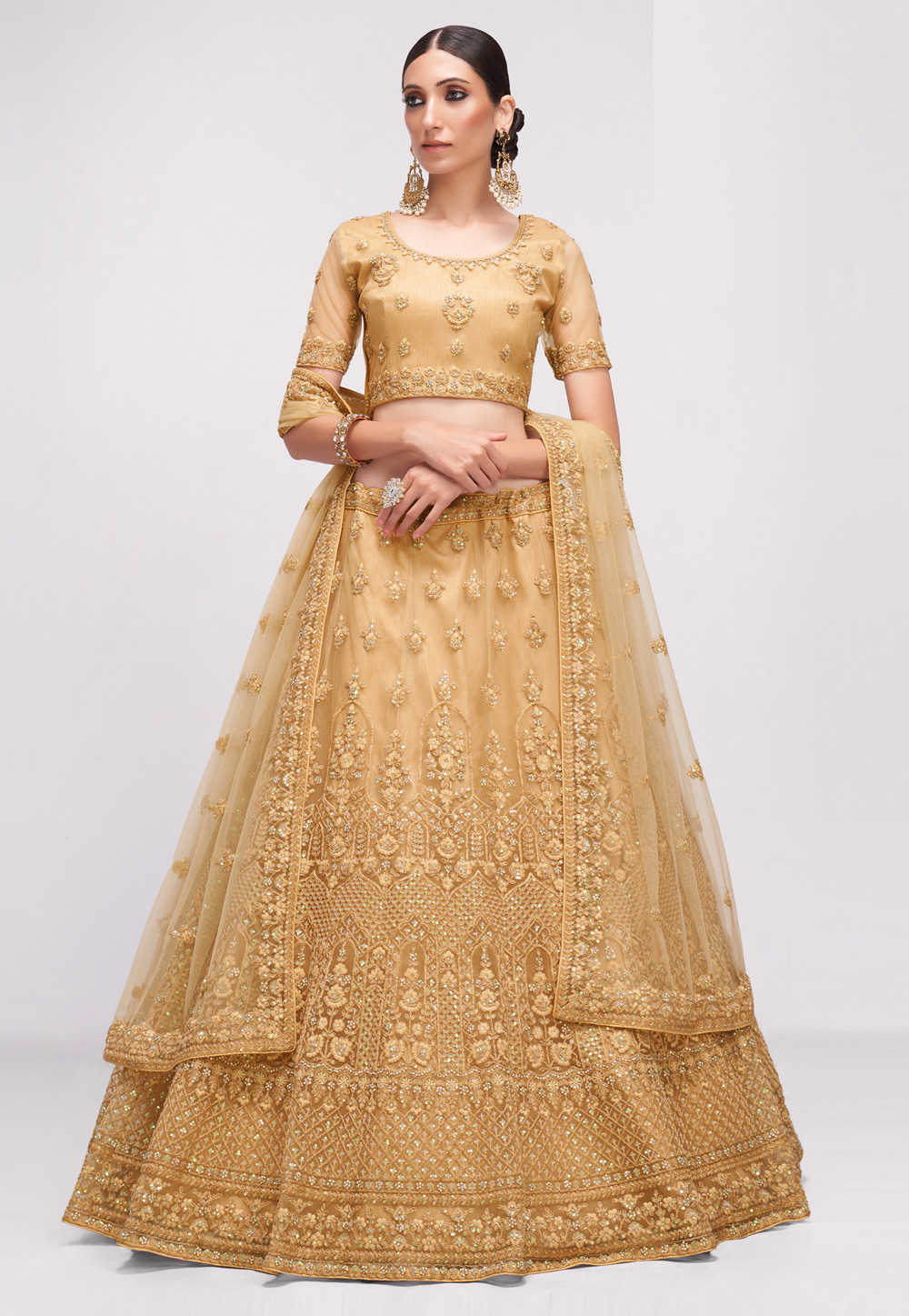 RE - Golden Designer Party Wear Lehenga Choli