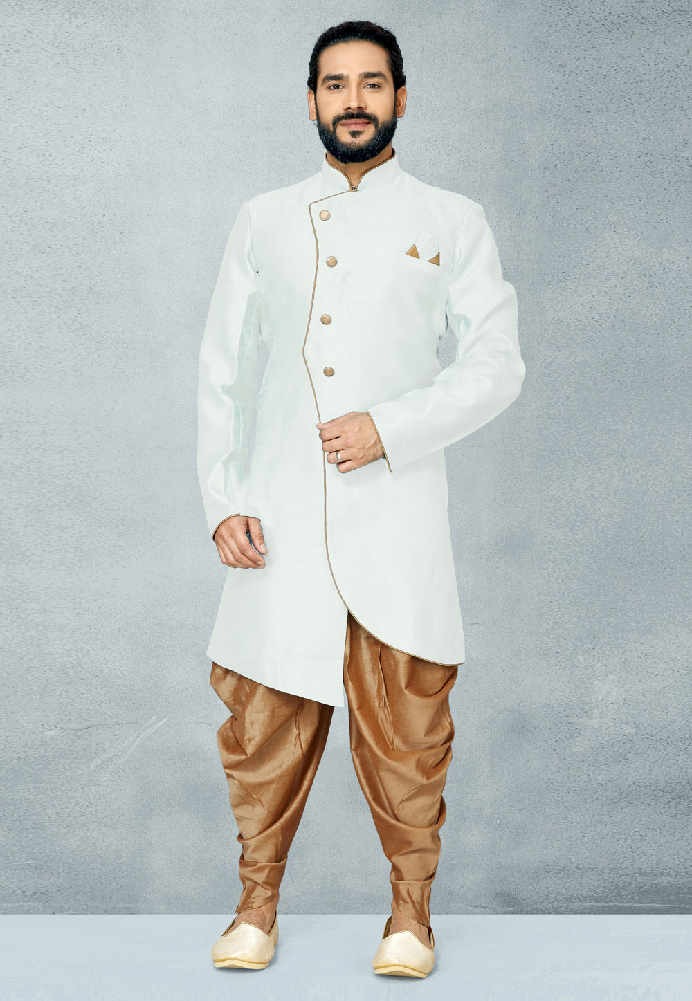 Off White Art Silk Indo Western Suit 244651