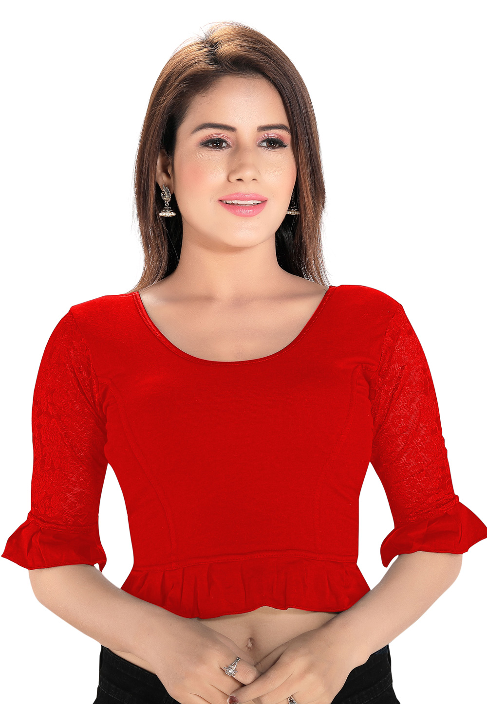 Red Cotton Readymade Blouse 212754