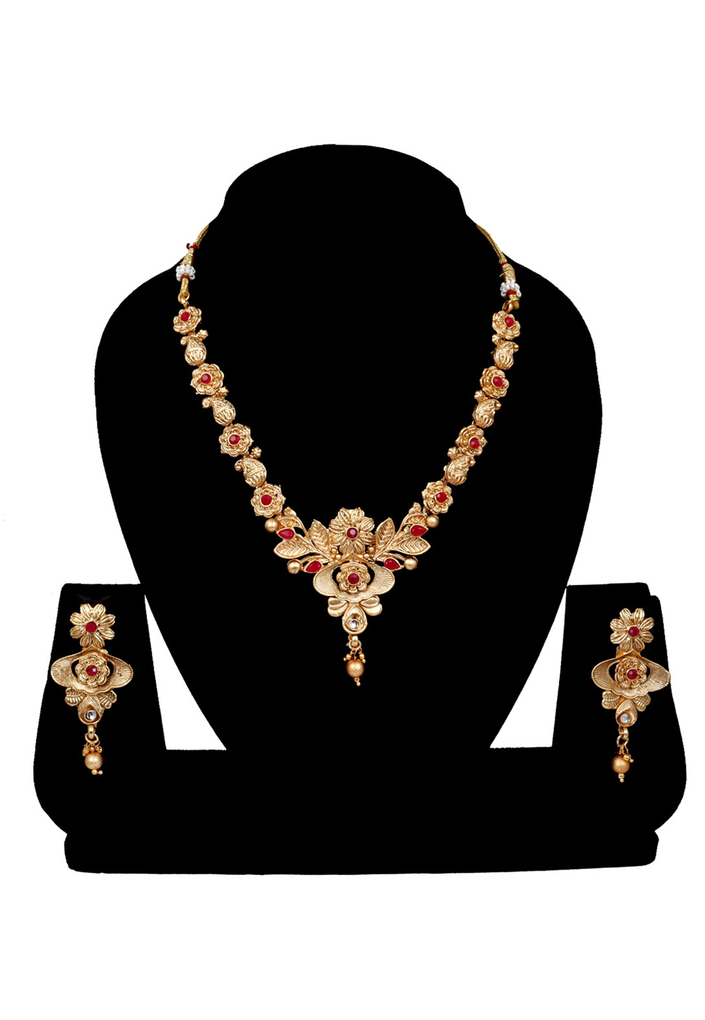 Red Alloy Austrian Diamonds and Kundan Necklace With Earrings 272654