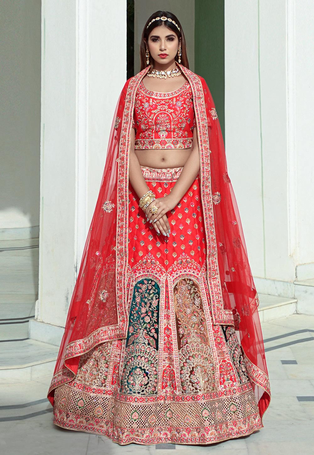 Red Silk Embroidered Bridal Lehenga Choli 243545