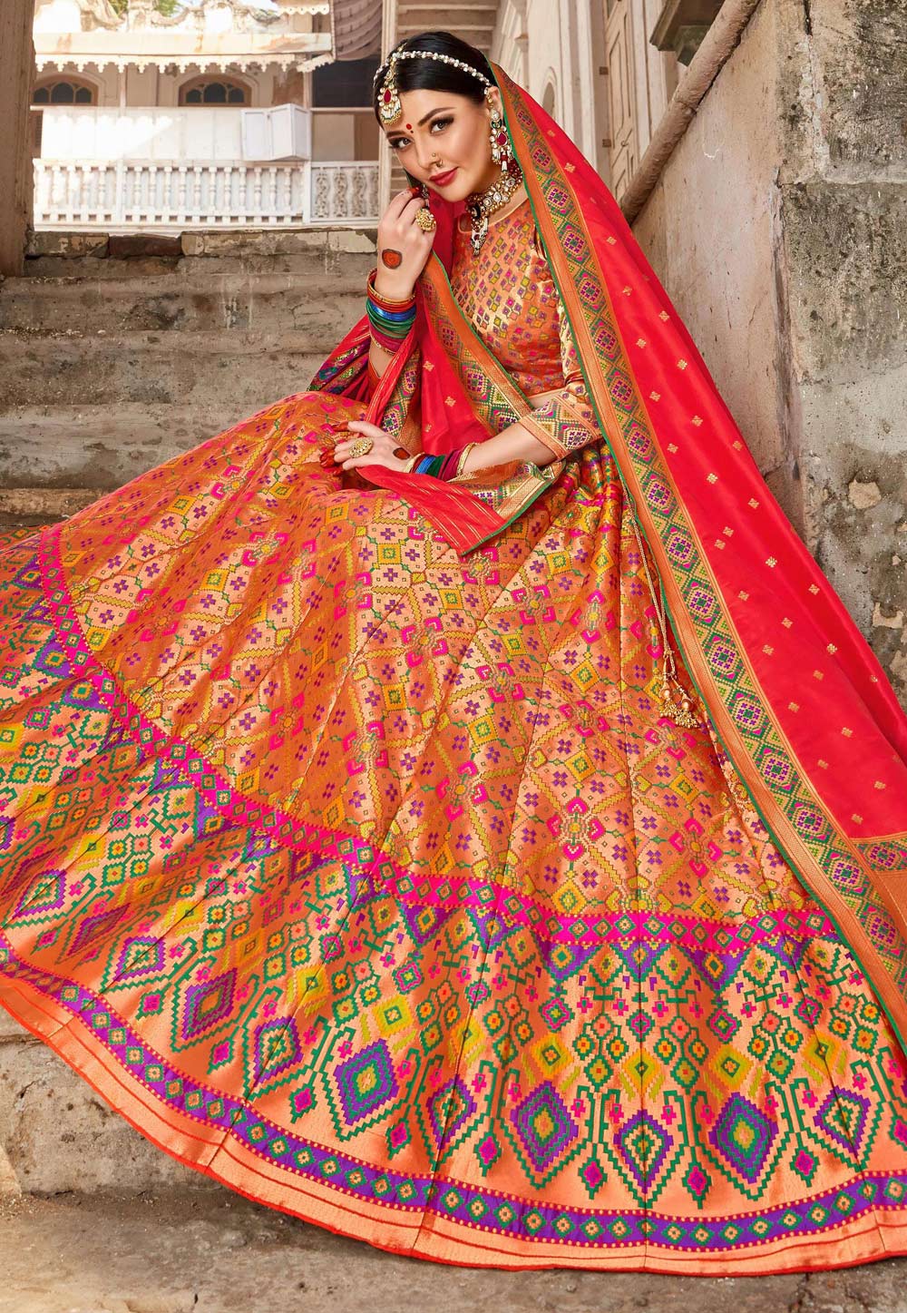 Peach Banarasi Silk Circular Lehenga Choli 213184