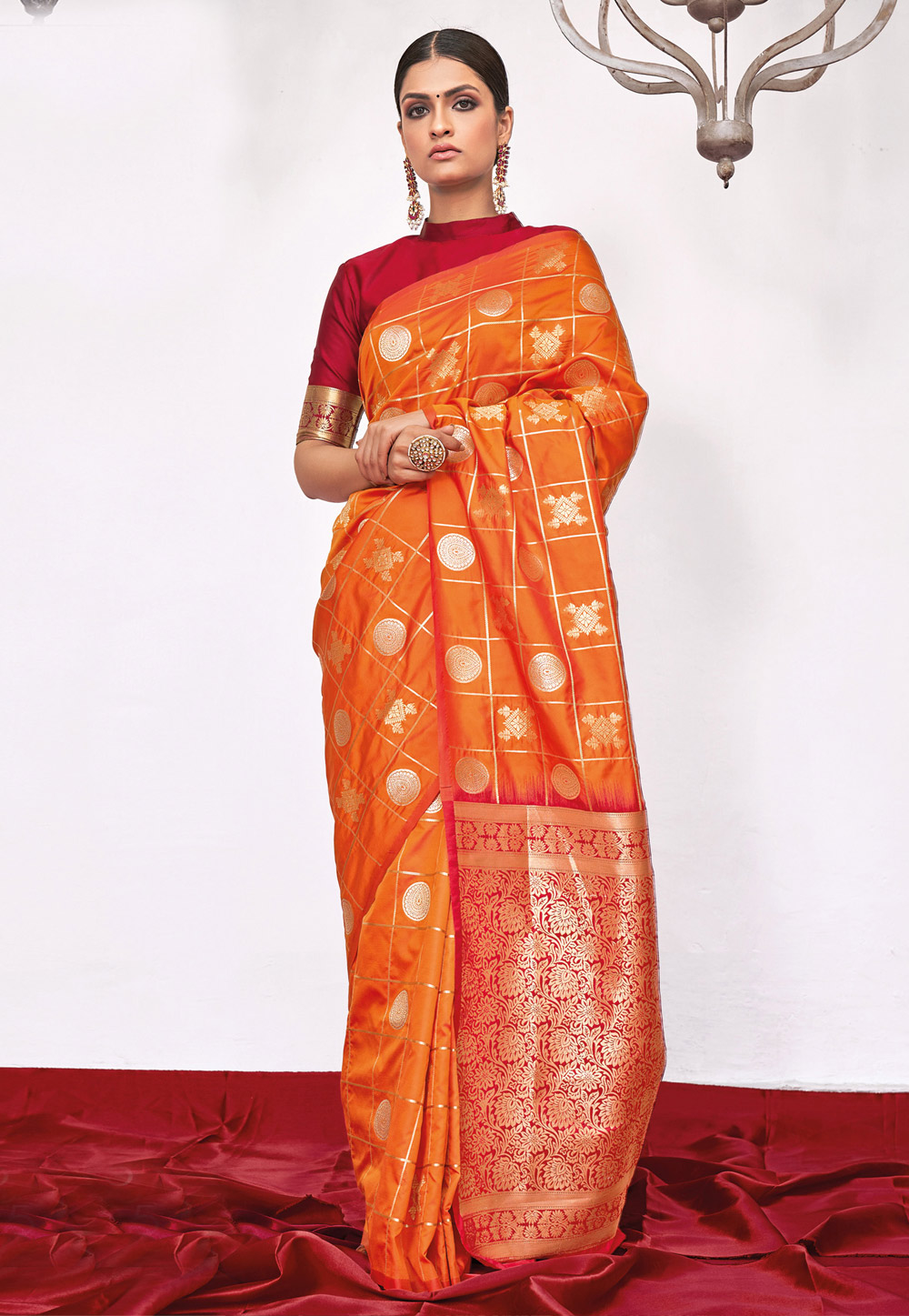Orange Silk Saree With Blouse 213024