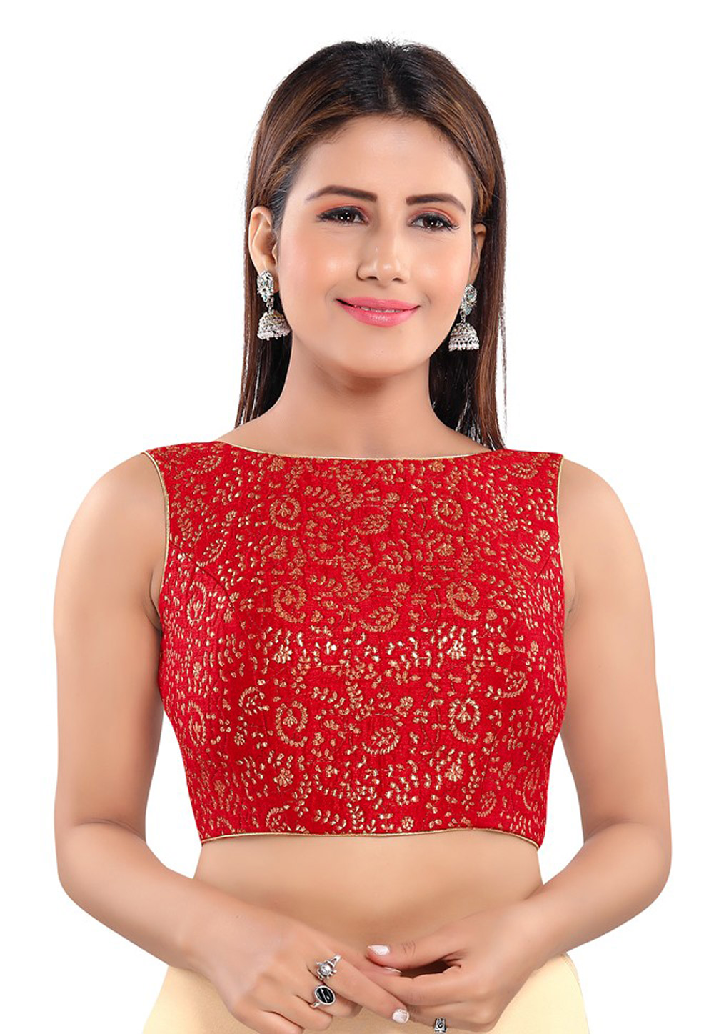 Red Jacquard Readymade Blouse 212913