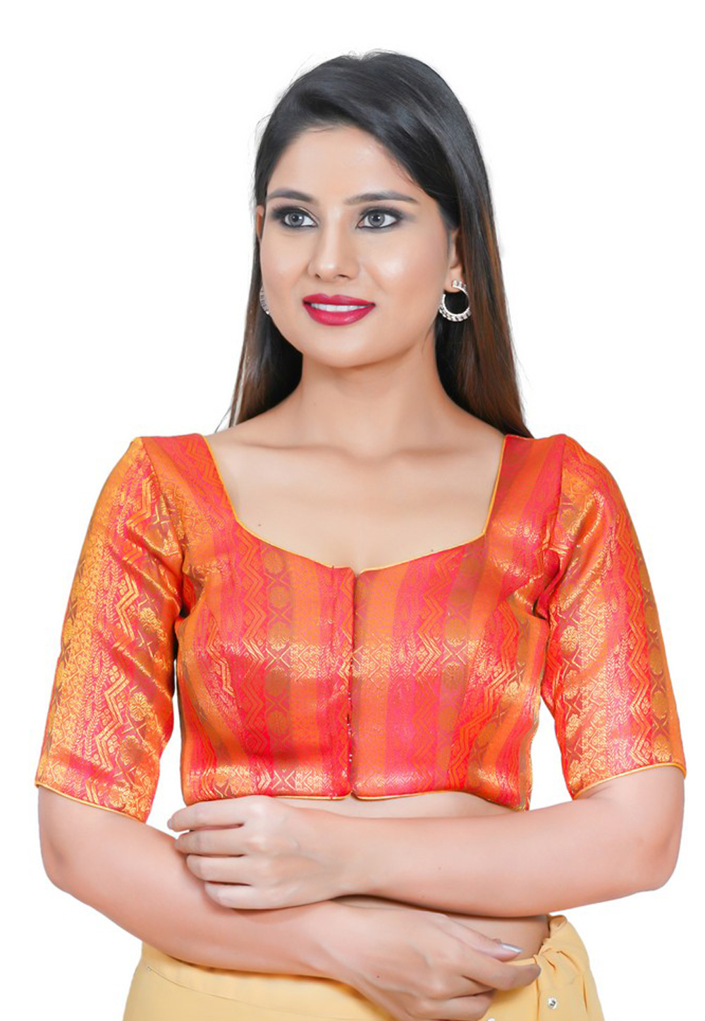 Red Jacquard Readymade Blouse 213109
