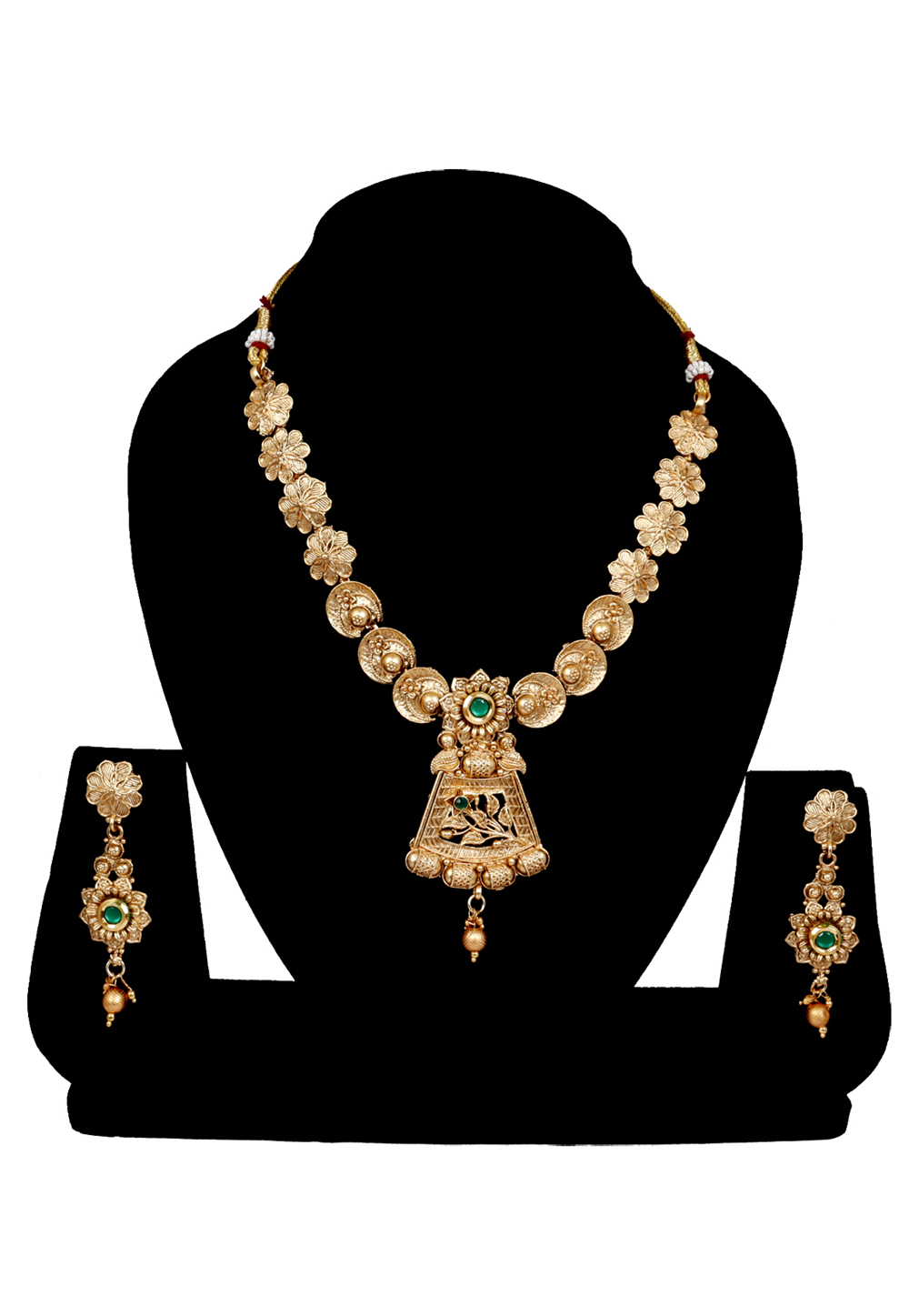 Green Alloy Austrian Diamonds and Kundan Necklace With Earrings 272656