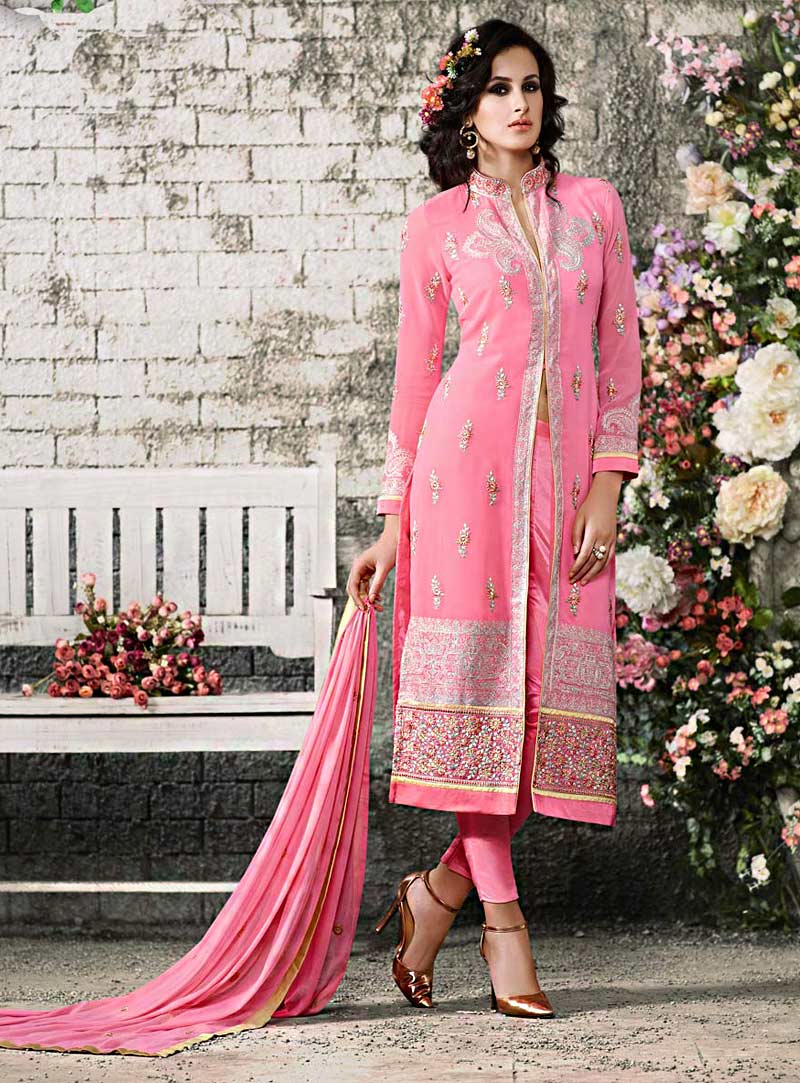Light Pink Georgette Pakistani Style Suit 71142