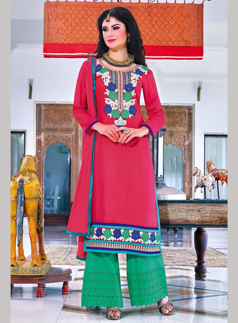 Pink Cotton Palazzo Style Suit 67508