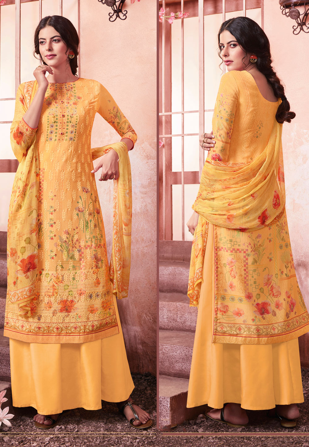 Yellow Georgette Palazzo Suit 211460