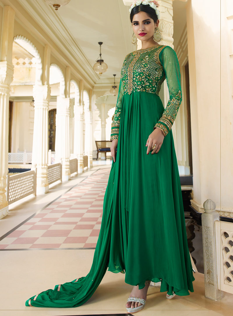 Green Georgette Designer Anarkali Suit 80034