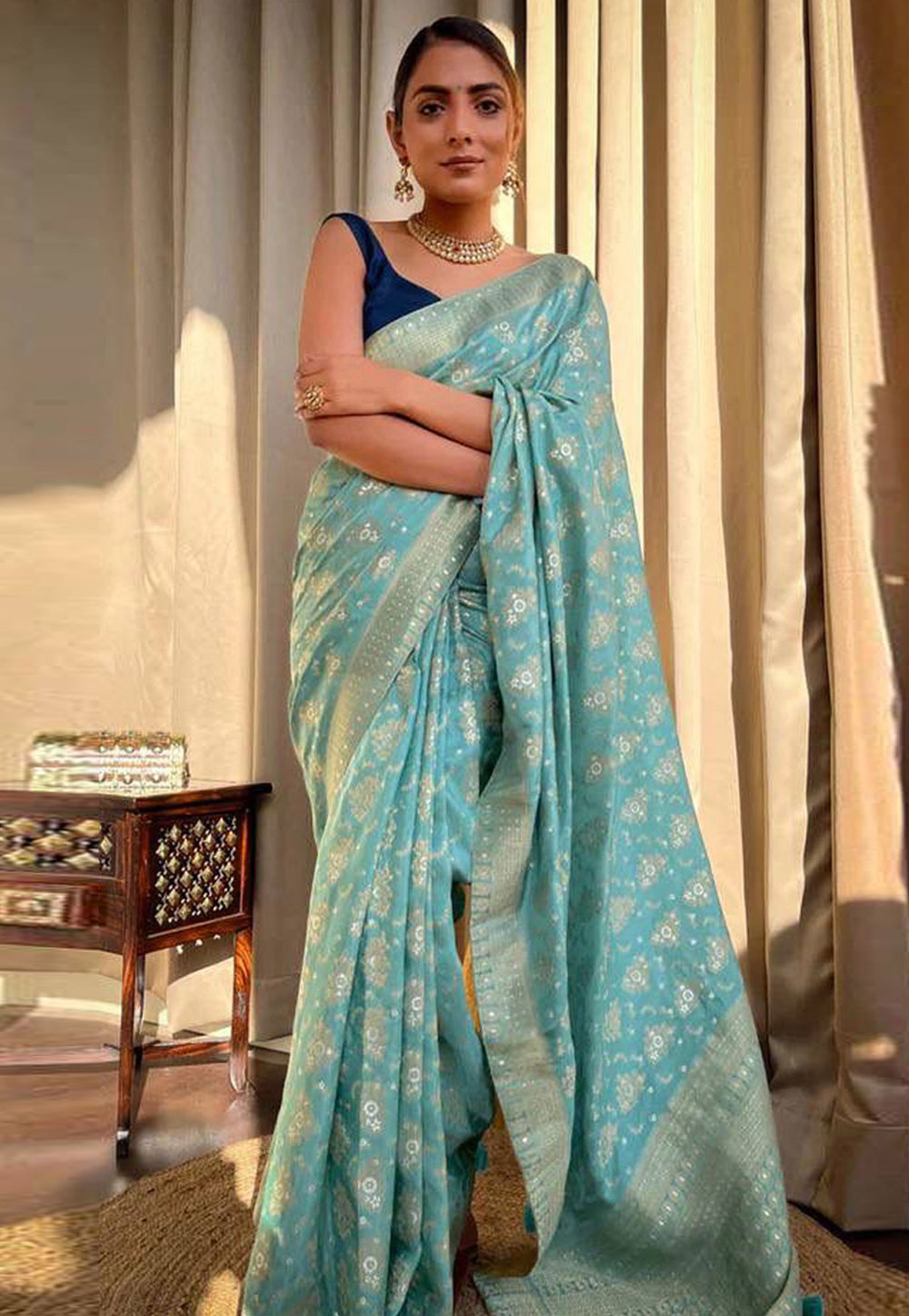 Sky Blue Banarasi Saree 266691