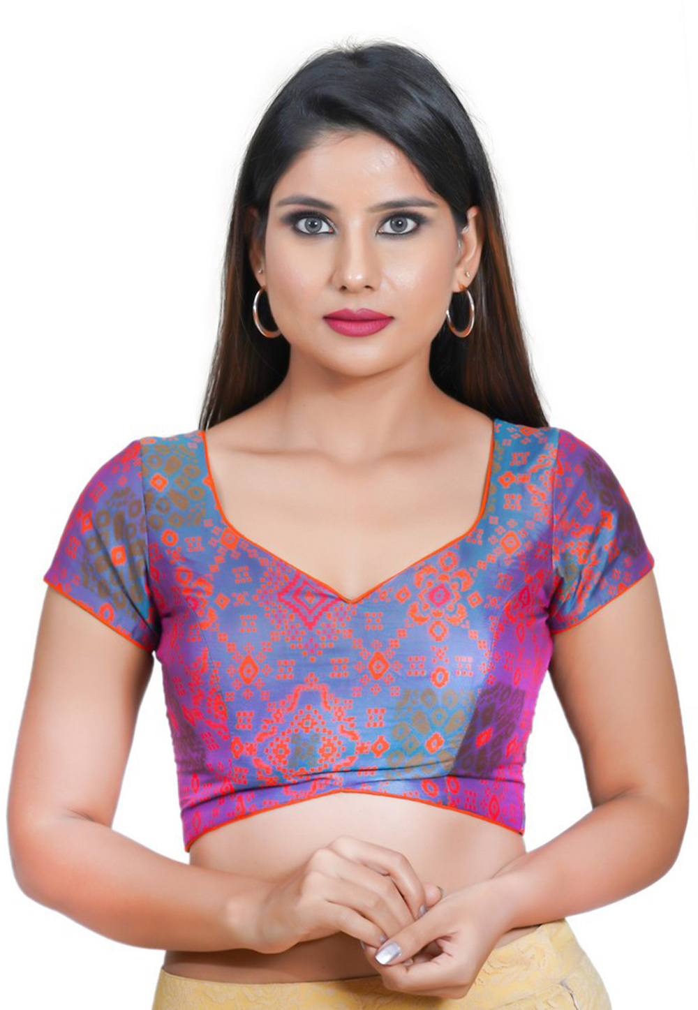 Blue Jacquard Readymade Blouse 213161