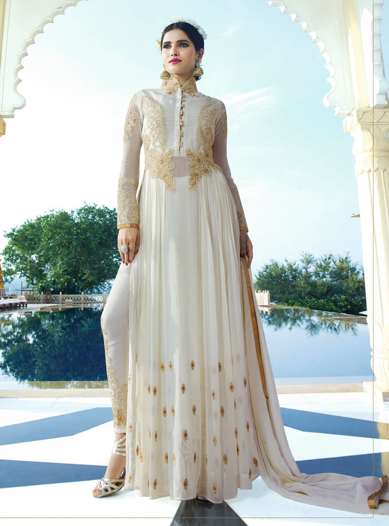 Off White Georgette Pant Style Suit 80037