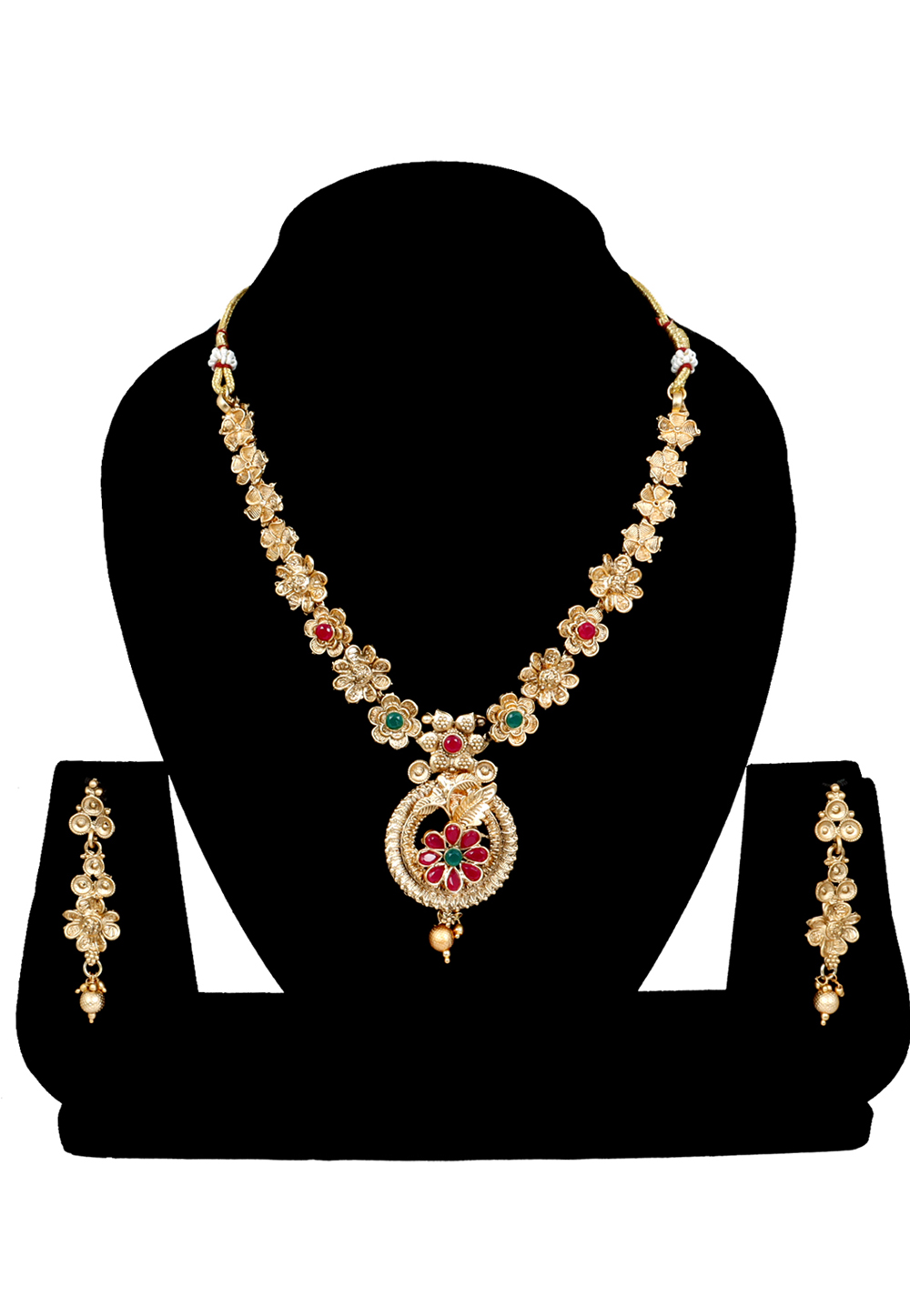 Multicolor Alloy Austrian Diamonds and Kundan Necklace With Earrings 272657