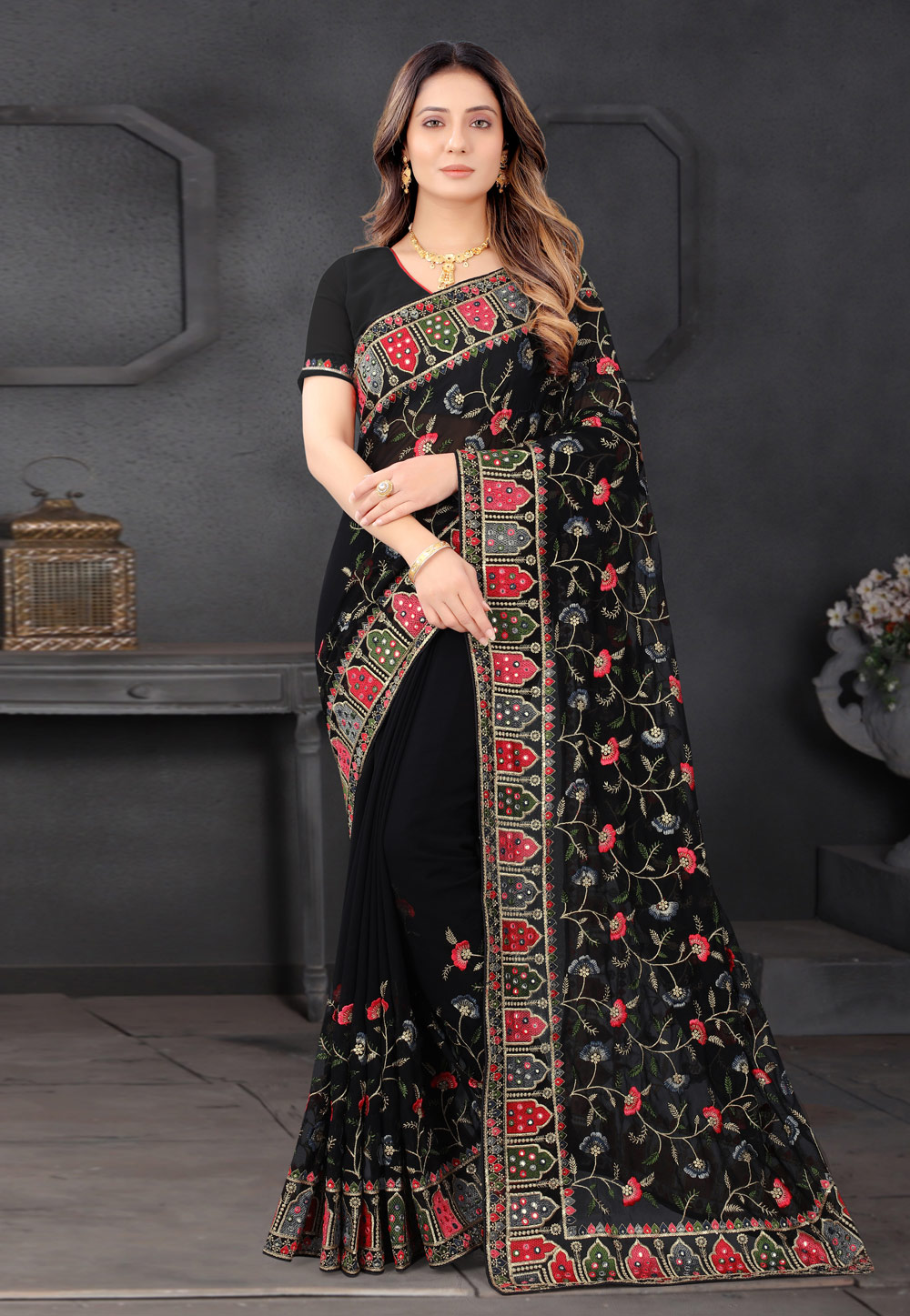 Black Georgette Saree With Blouse 234937