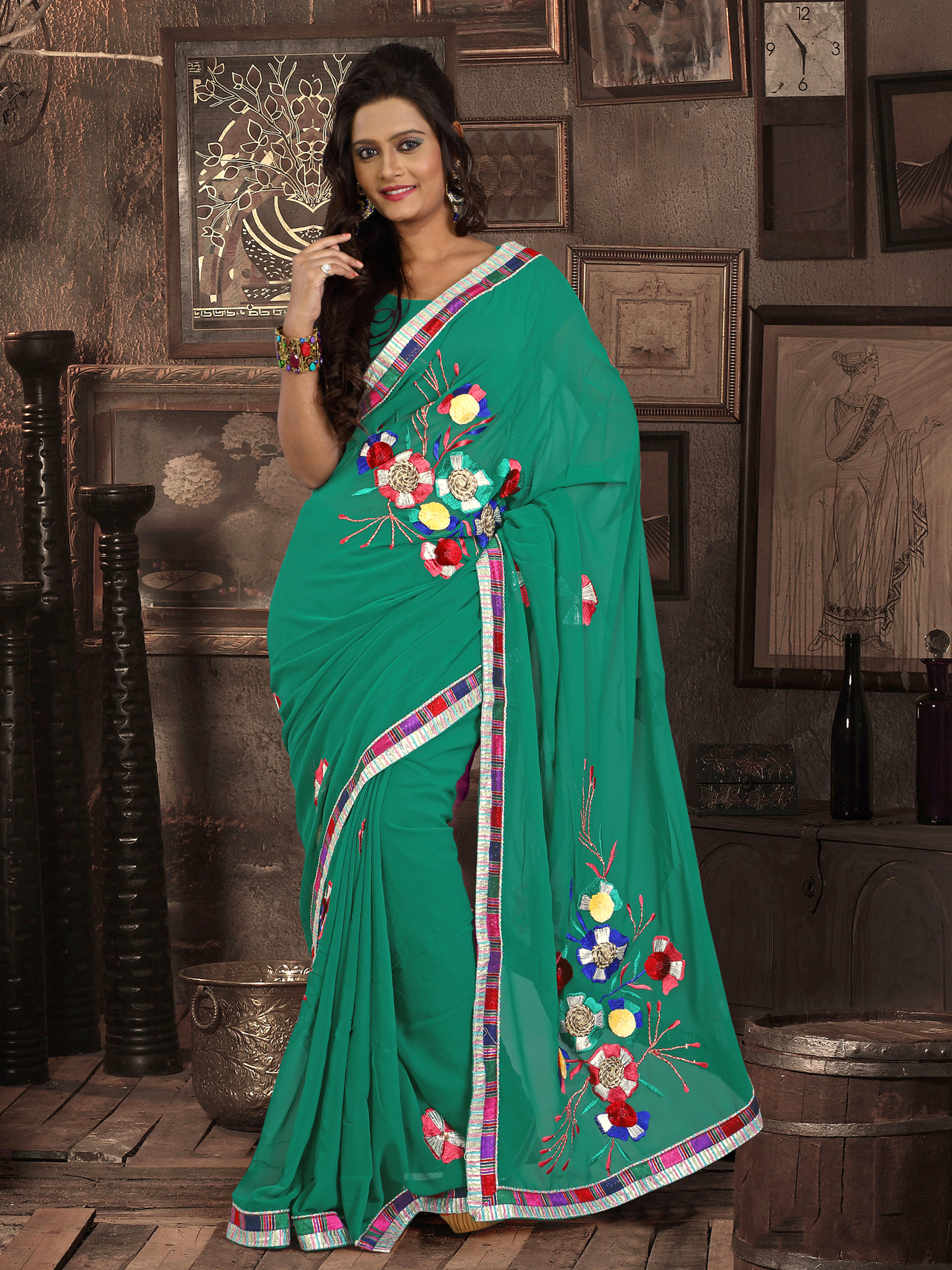 Green Resham With Lace Work Party Wear Saree 38676