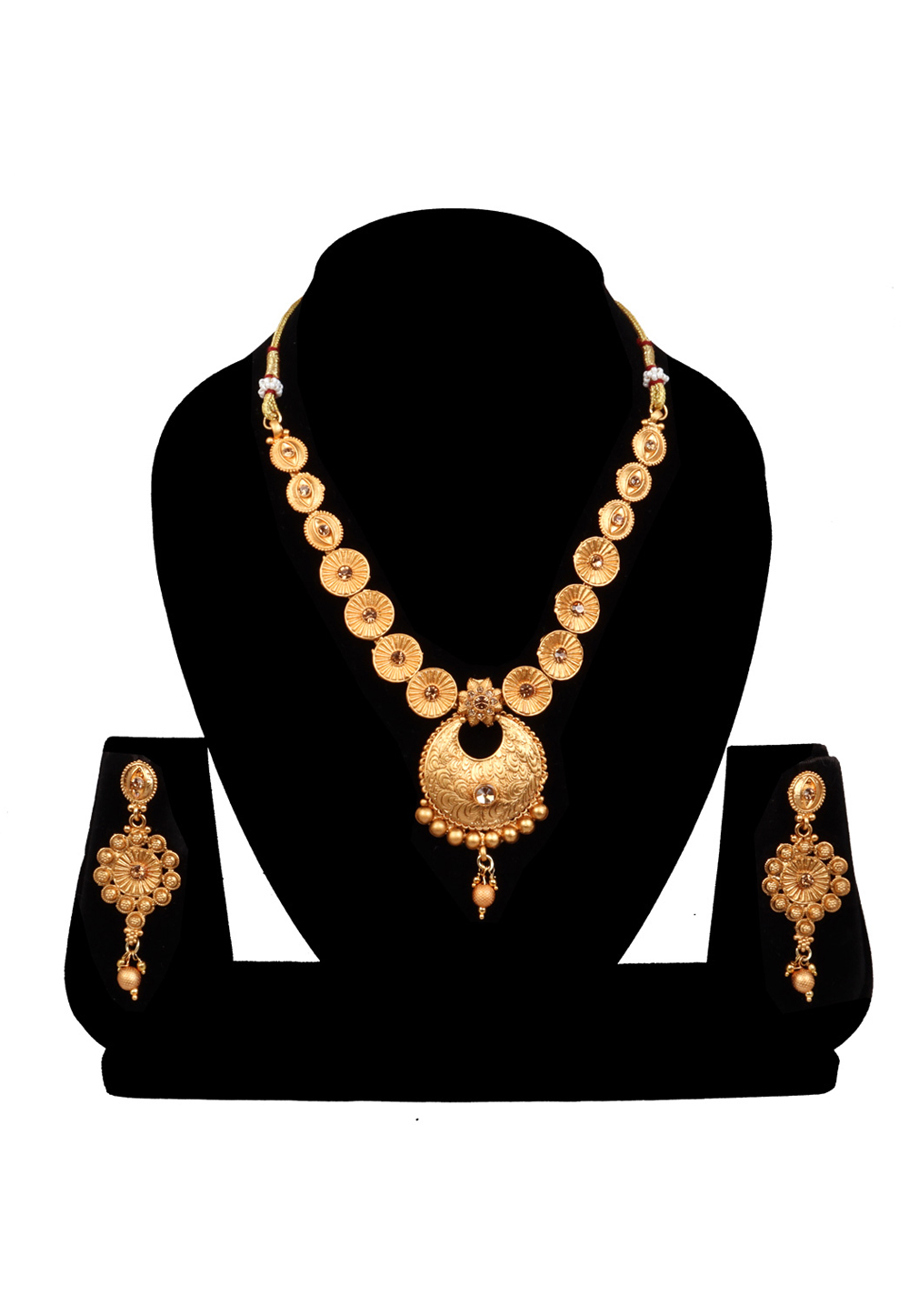 Golden Alloy Austrian Diamonds and Kundan Necklace With Earrings 272658