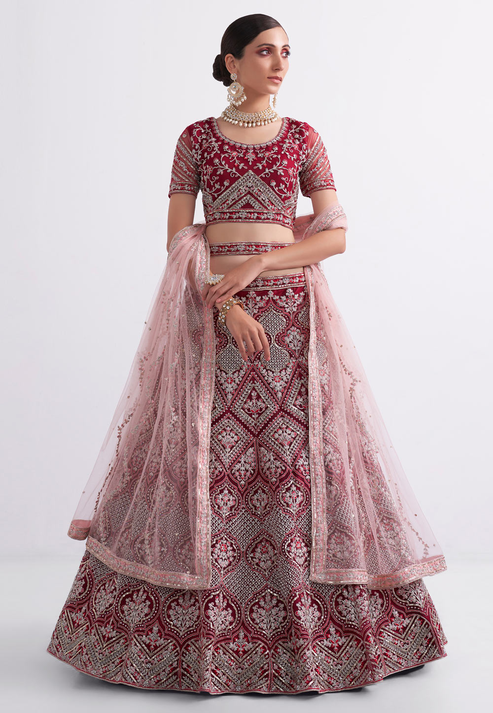Maroon Net A Line Lehenga Choli 260013