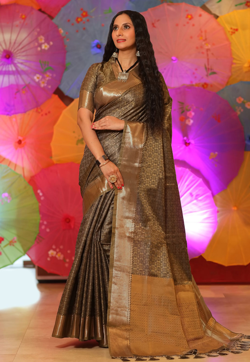 Brown Banarasi Silk Saree With Blouse 237518