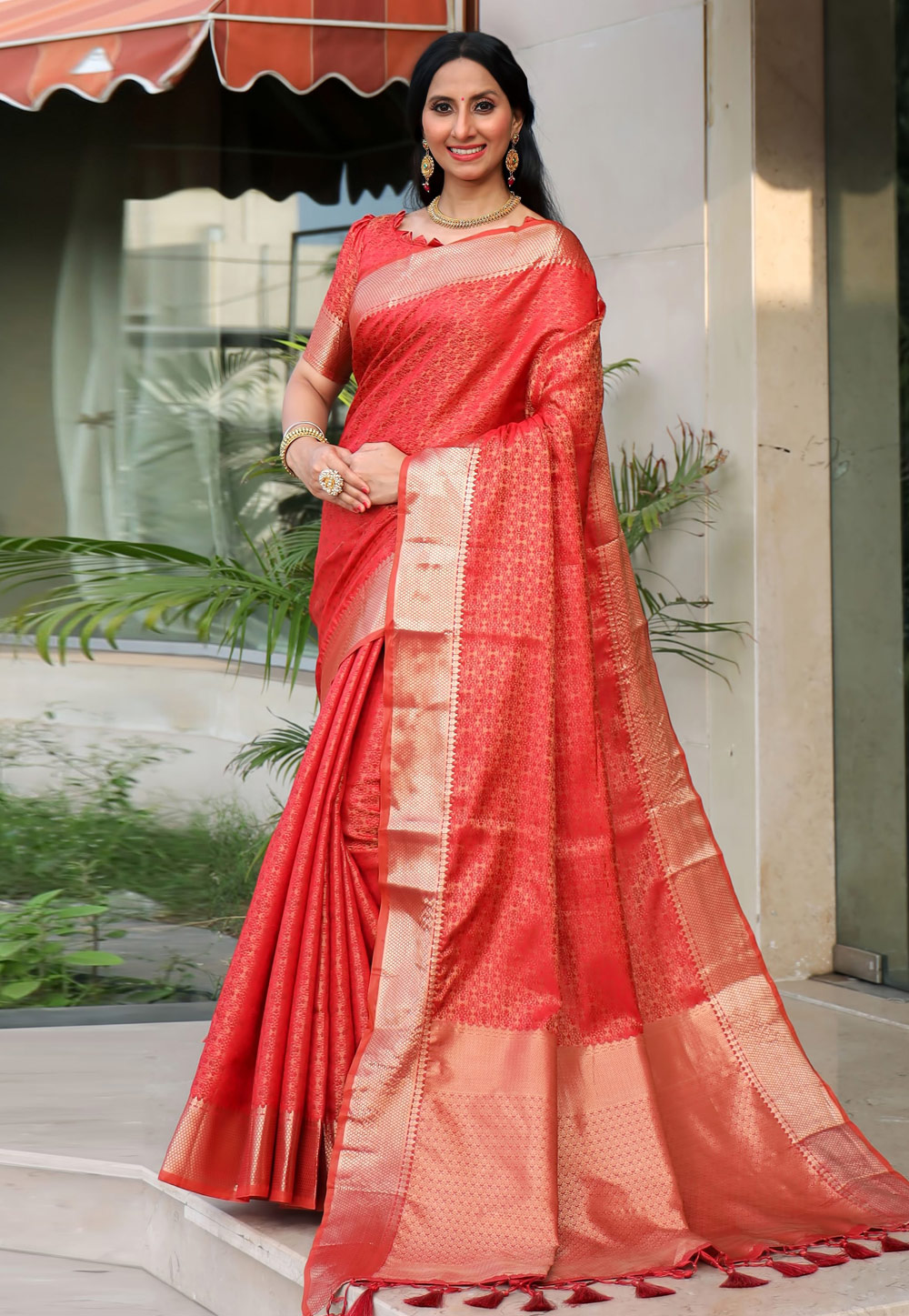 Red Banarasi Silk Festival Wear Saree 237521