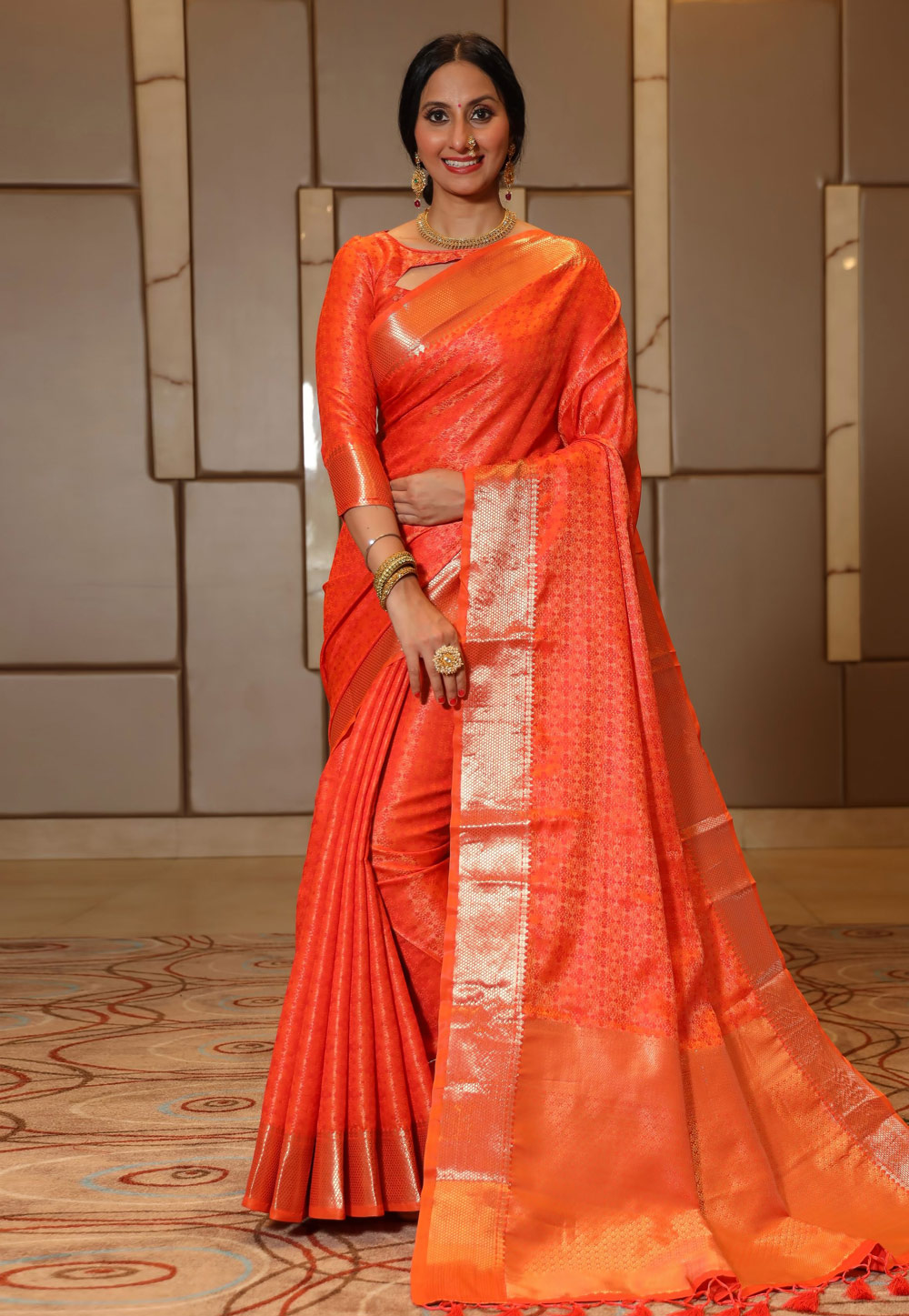 Orange Banarasi Silk Festival Wear Saree 237523