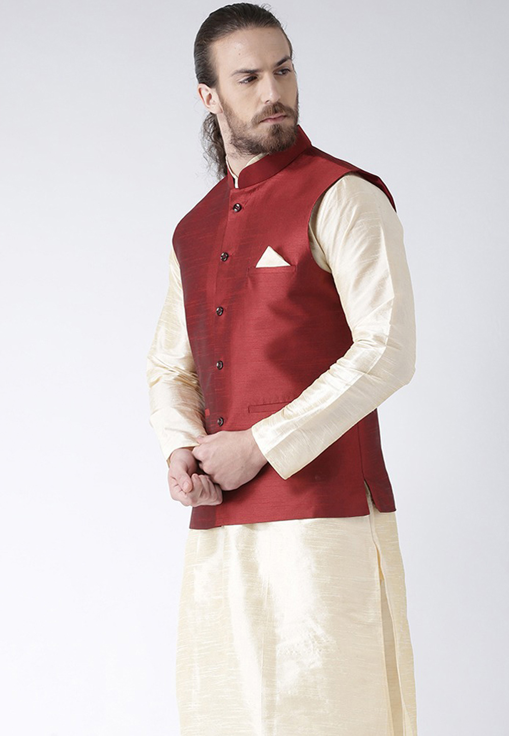 Maroon Art Silk Nehru Jacket 235160