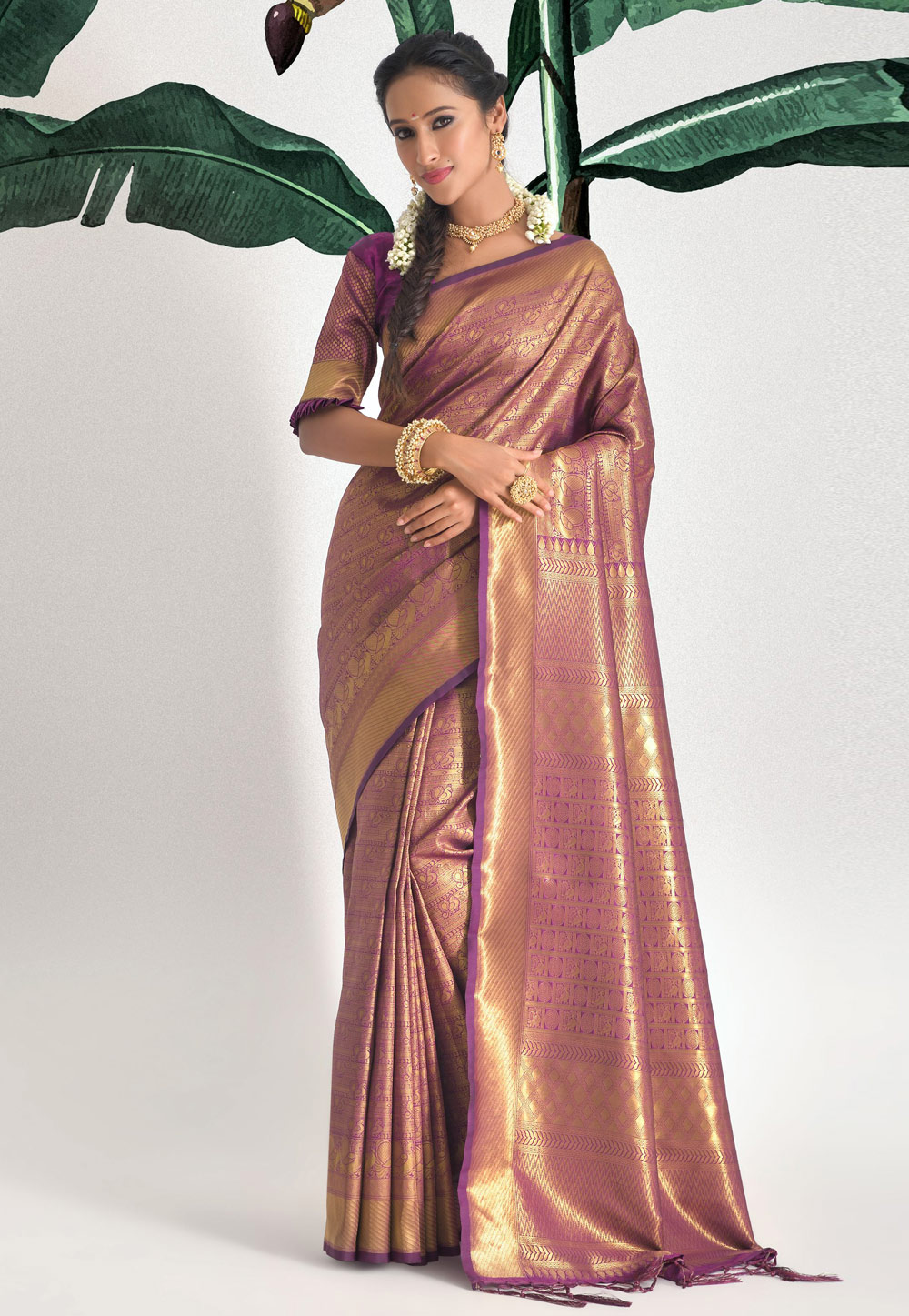 Purple Kanjivaram Silk Saree With Blouse 241984