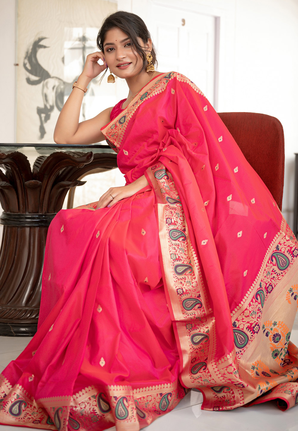 Pink Banarasi Silk Saree With Blouse 237609