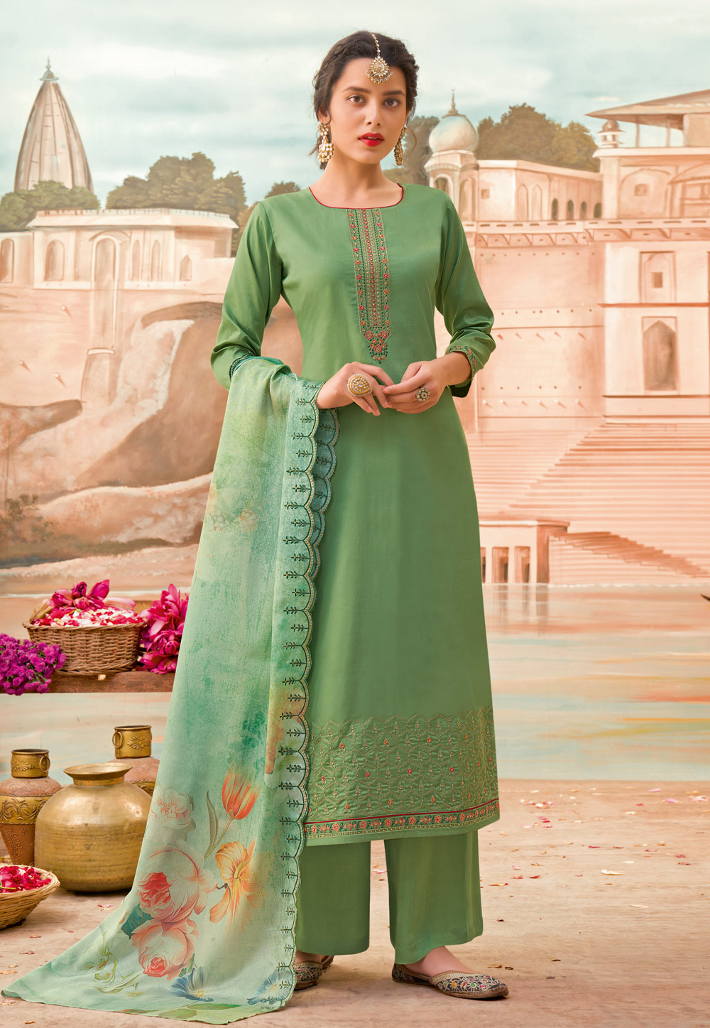 Green Silk Palazzo Suit 219700