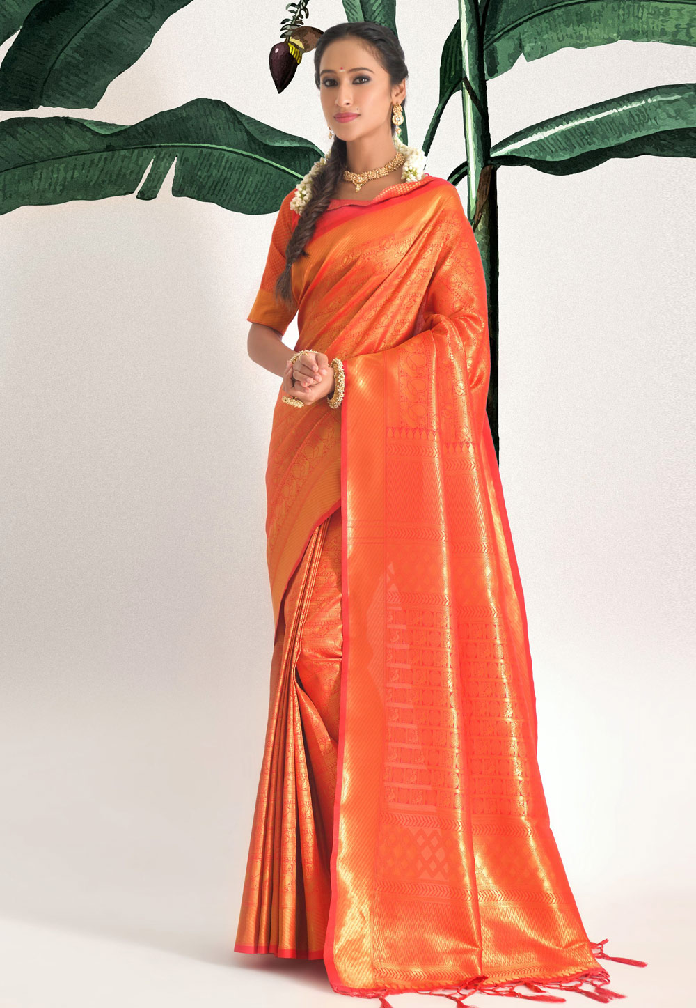 Orange Kanjivaram Silk Festival Wear Saree 241985