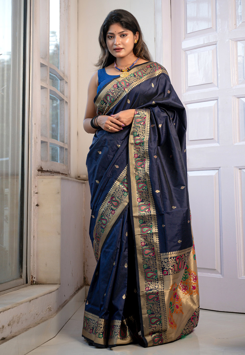 Navy Blue Banarasi Silk Festival Wear Saree 237610