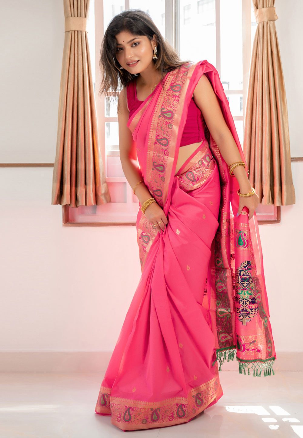 Pink Banarasi Silk Festival Wear Saree 237612