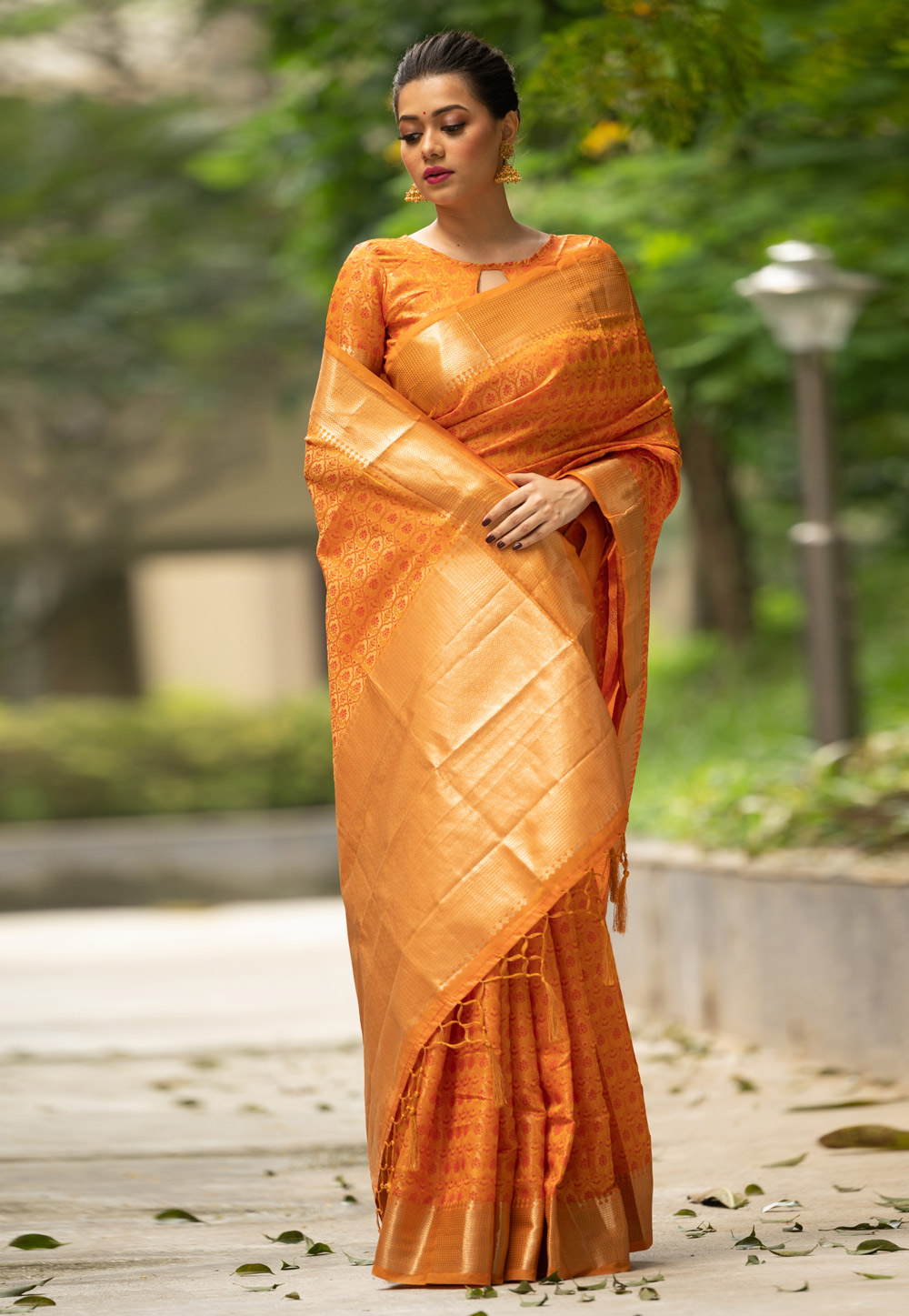 Orange Banarasi Silk Saree With Blouse 237863